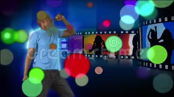 带有歌手和彩色片段的彩色光点移动视频的预览图
