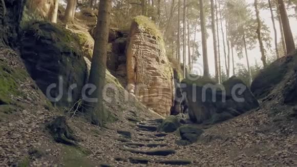 砂岩岩石森林中的岩体攀爬景观大石头视频的预览图