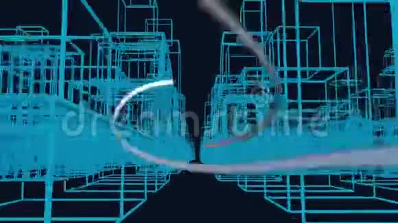 蓝色勾勒出黑色背景下的建筑物视频的预览图