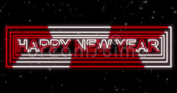 新年快乐2020年红白霓虹灯标志背景与灯光无缝回路4k动画视频的预览图