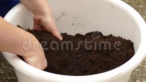 家庭主妇混合土壤种植视频的预览图