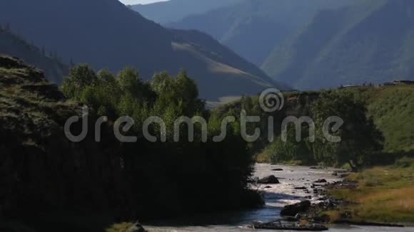 自然保护区阿尔泰山河山上美丽的风景粗糙的河流自由的概念视频的预览图