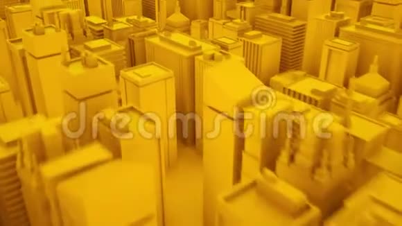 相机穿过抽象的黄色城市3D动画视频的预览图