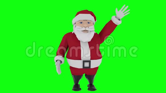 微笑的卡通圣诞老人在绿色的屏幕上挥手3D动画视频的预览图