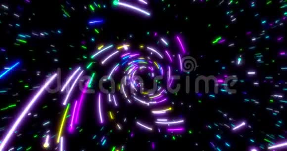 发光霓虹灯线隧道蓝红粉紫三色灯光夜店无缝循环4k动画视频的预览图
