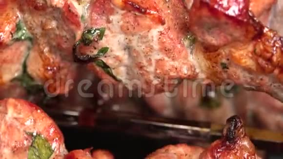 香酥烤串是用煤气烤架上的串烧的视频的预览图