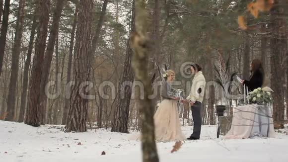 冬季森林婚礼仪式视频的预览图