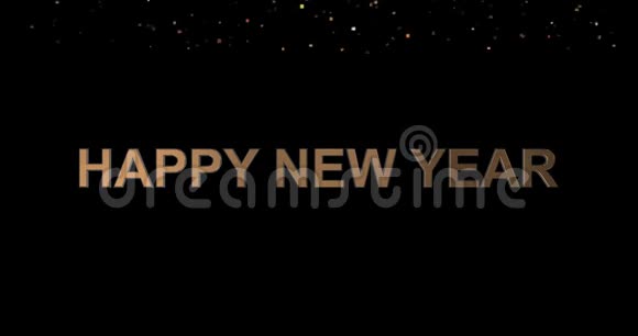新年快乐金色的标志背景与落下闪闪发光的纸屑无缝环形4k动画视频的预览图