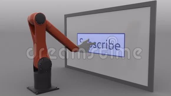 现代机器人手臂按下订阅按钮自动化社交媒体推广概念无缝回路4K夹ProRes视频的预览图