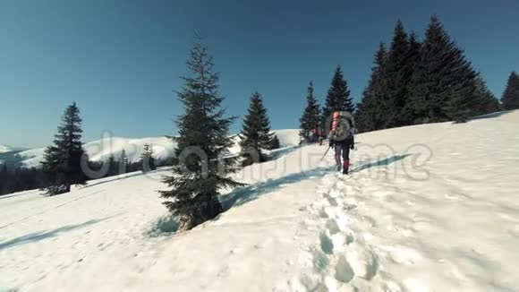 一群游客在雪山上旅行视频的预览图