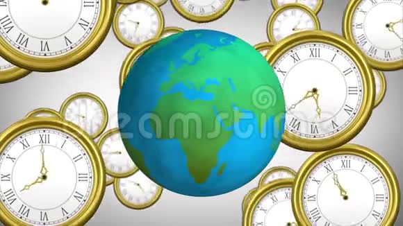 快速移动的老式时钟和旋转地球仪视频的预览图