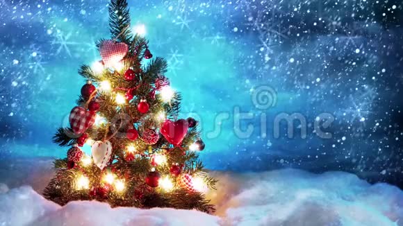 有灯光和雪的圣诞树视频的预览图