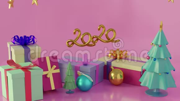 装饰用礼盒及附件圣诞节和新年3D动动画视频的预览图