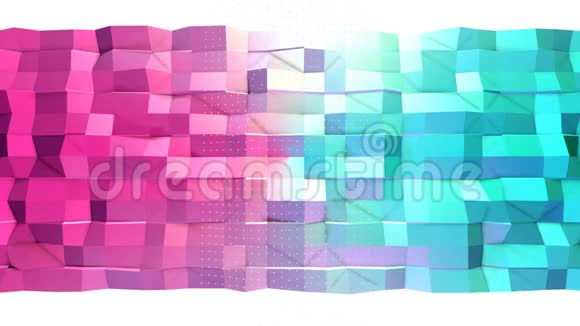 摘要简单的蓝色粉红色低聚三维表面和飞行白色晶体作为分形环境软几何低聚视频的预览图