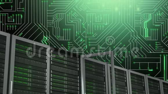 主机电脑和发光的绿色电路板视频的预览图