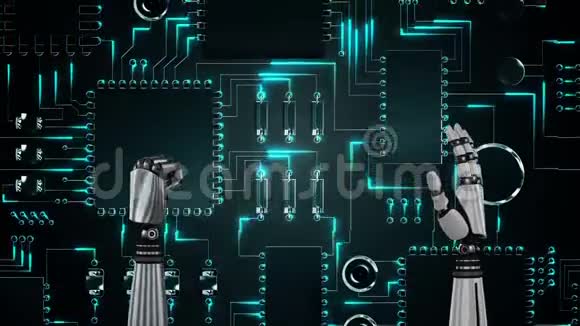 机器人手拿发光的电脑电路板视频的预览图