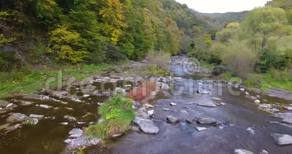 秋季喀尔巴阡山村庄的鸟瞰图视频的预览图