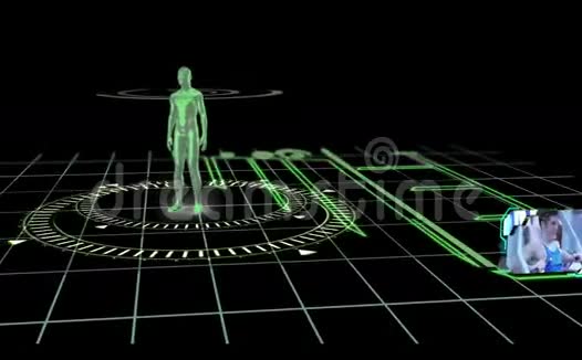 旋转人体界面显示各种健身器材视频的预览图