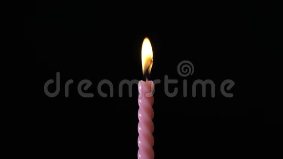 黑色背景上的单根粉红色条纹生日蜡烛视频的预览图