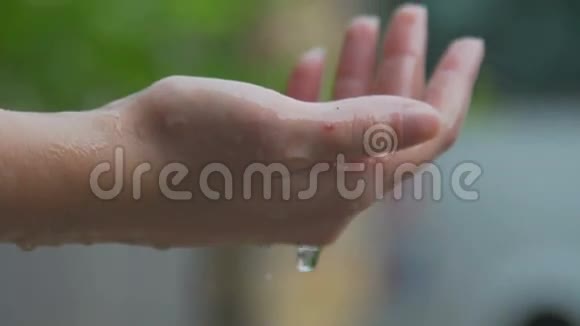 女人的手触到一滴雨视频的预览图