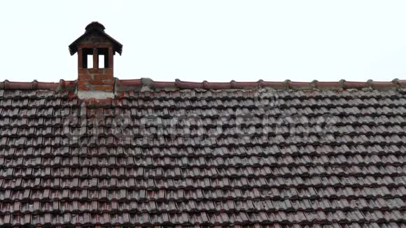 夏雨落在红瓦屋顶和烟囱上视频的预览图