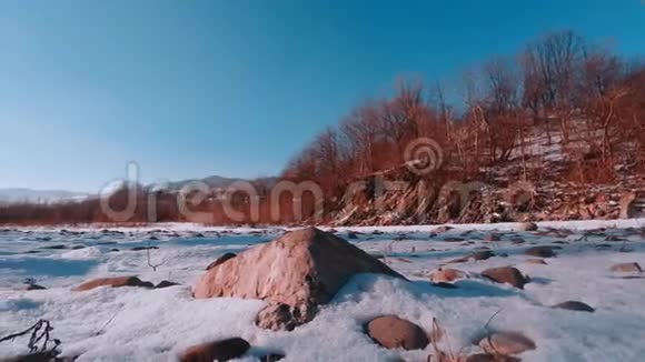 冬季自然景观下雪的森林树和日落延时循环视频的预览图