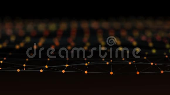 一个橙色的波浪状的有光泽的粒子在网格中连接视频的预览图