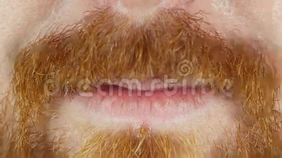 微笑的嘴唇关闭红发胡子男人视频的预览图