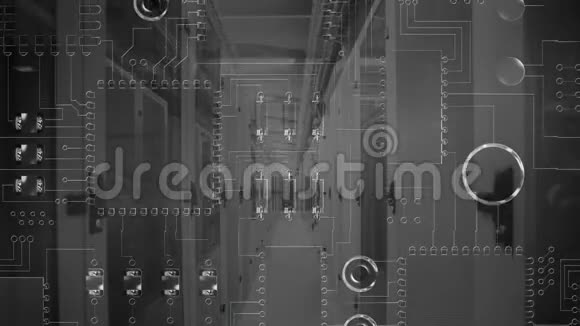 黑白扫描电脑电路板及服务器机房走廊视频的预览图