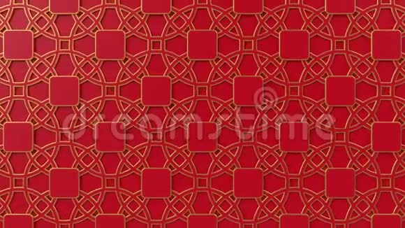 阿拉伯循环几何图案黄金和红色伊斯兰三维主题阿拉伯东方动画背景视频的预览图