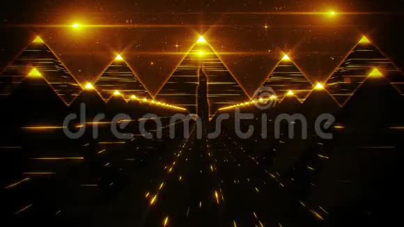 3D橙色科幻金字塔隧道循环运动背景视频的预览图