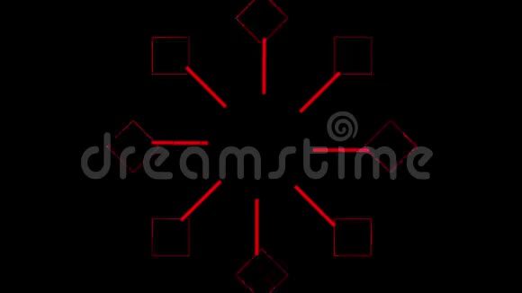 红色和白色的形状在黑色背景上向外旋转和移动视频的预览图