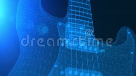 蓝色线框3D电吉他动画视频的预览图