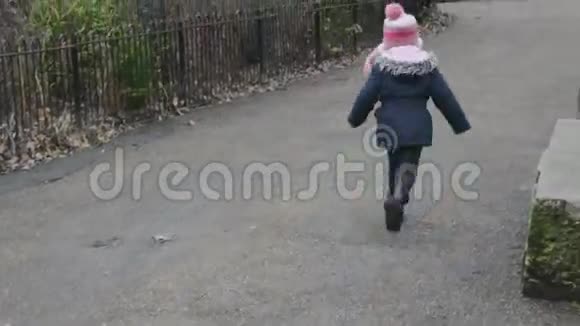 鸽子在公园里追逐小女孩视频的预览图