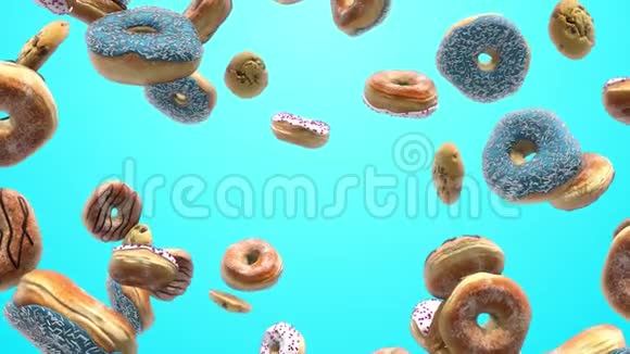 蓝色背景上的不同甜甜圈视频的预览图