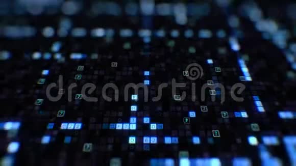 漂亮的数字码十六进制大数据蓝色移动屏幕无缝改变符号发光循环3d视频的预览图