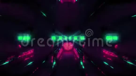 漂亮的红色发光球体反射空间隧道背景三维渲染插图vj循环视频的预览图