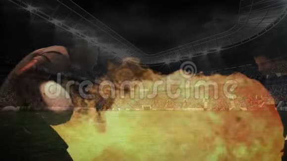 橄榄球运动员又一次在背景中带火的橄榄球运动员视频的预览图