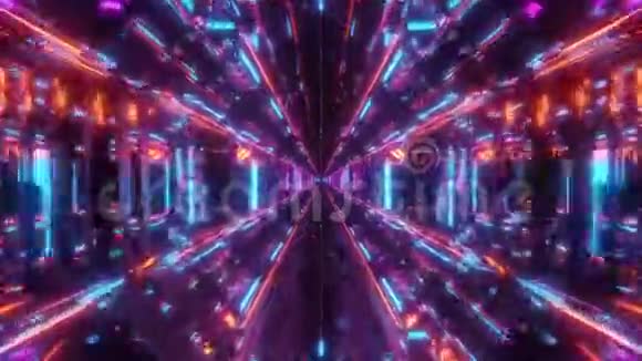 高反射发光的明线隧道走廊与未来的灯光和反射三维插图运动背景视频的预览图