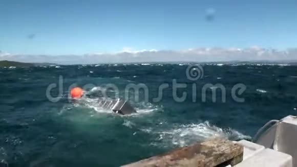 新西兰海浪背景下的渔箱笼视频的预览图