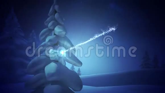 神奇的光芒环绕着雪白的圣诞树视频的预览图