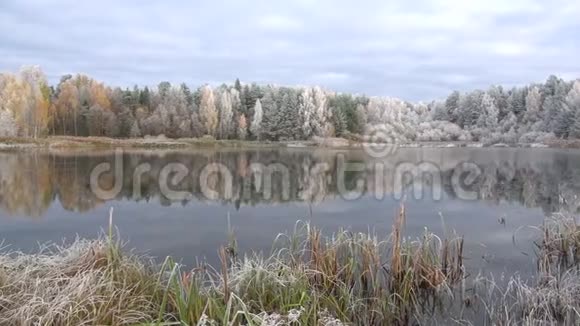 十月霜里池塘的全景俄罗斯普希金山脉视频的预览图