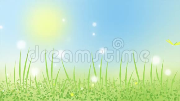 蜻蜓在草地上的卡通动画视频的预览图