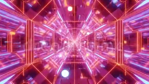 无限科幻空间银河玻璃隧道走廊与飞行发光球体粒子三维插图活着视频的预览图