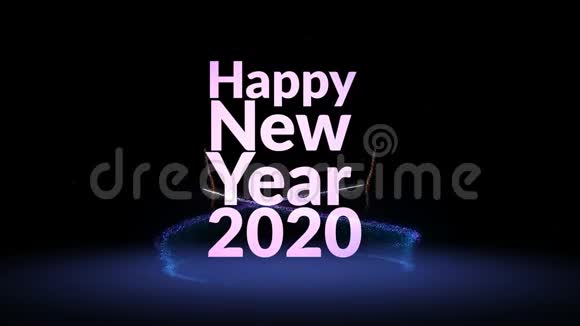4K新年快乐2020问候文字与粒子与火花新年前夜倒计时庆祝与真正的烟花视频的预览图