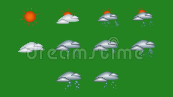 天气预报在一个绿色背景十个动画图标视频的预览图