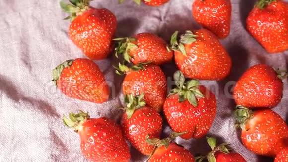 新鲜成熟多汁的草莓旋转红色草莓顺时针旋转视频的预览图