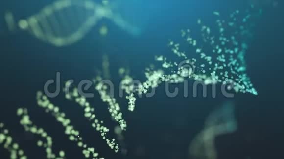 为蓝色背景的科学医学生成DNA染色体图形连接在一起视频的预览图