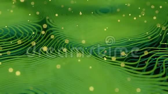 绿色变形波浪线与运动发光元素实地深度3D渲染循环动画4KUHD视频的预览图