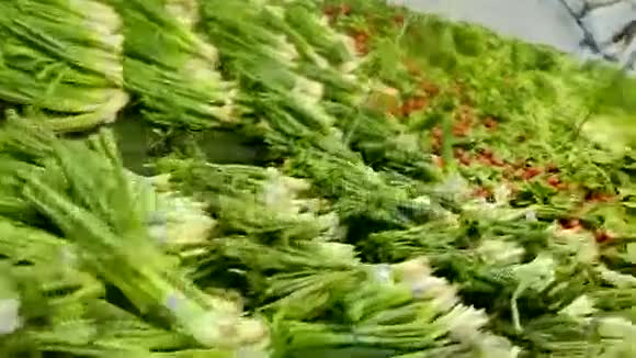 绿色新鲜蔬菜柜台杂货店视频的预览图